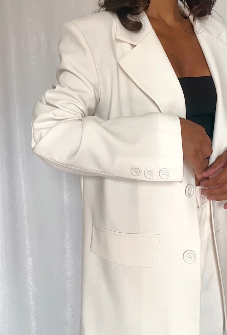 Veste Tailleur Écru Femme Élégante