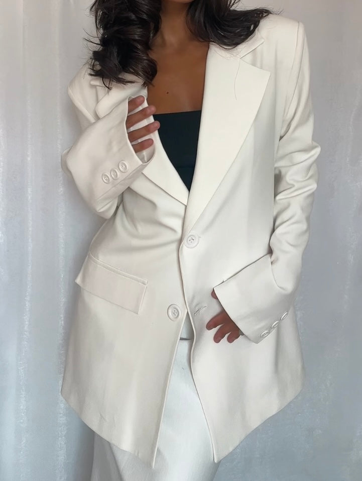 Veste Tailleur Écru Femme Élégante