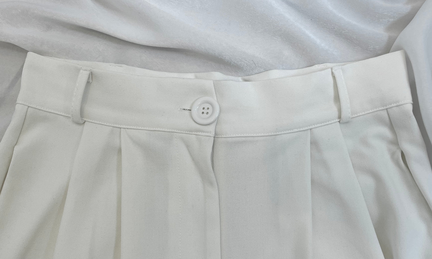 Pantalon Tailleur Écru Femme Chic