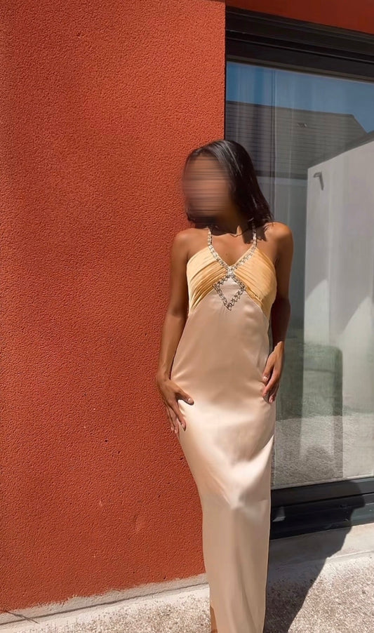 Robe longue satinée champagne - Golden Hour