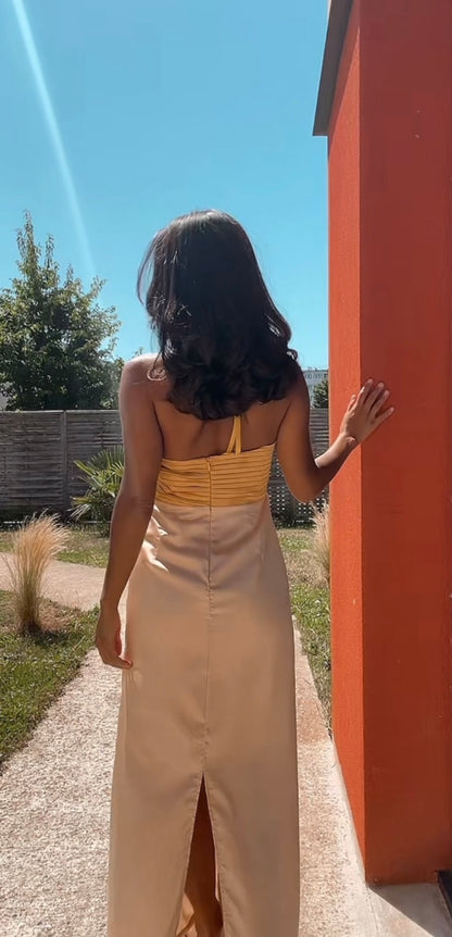 Robe longue satinée champagne - Golden Hour