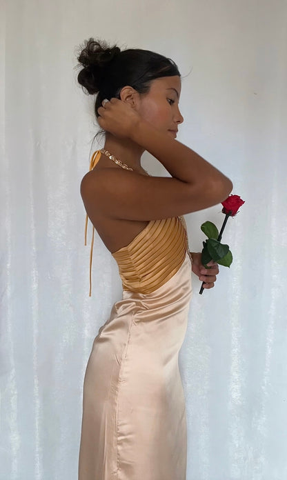 Robe longue satinée champagne - Golden Hour